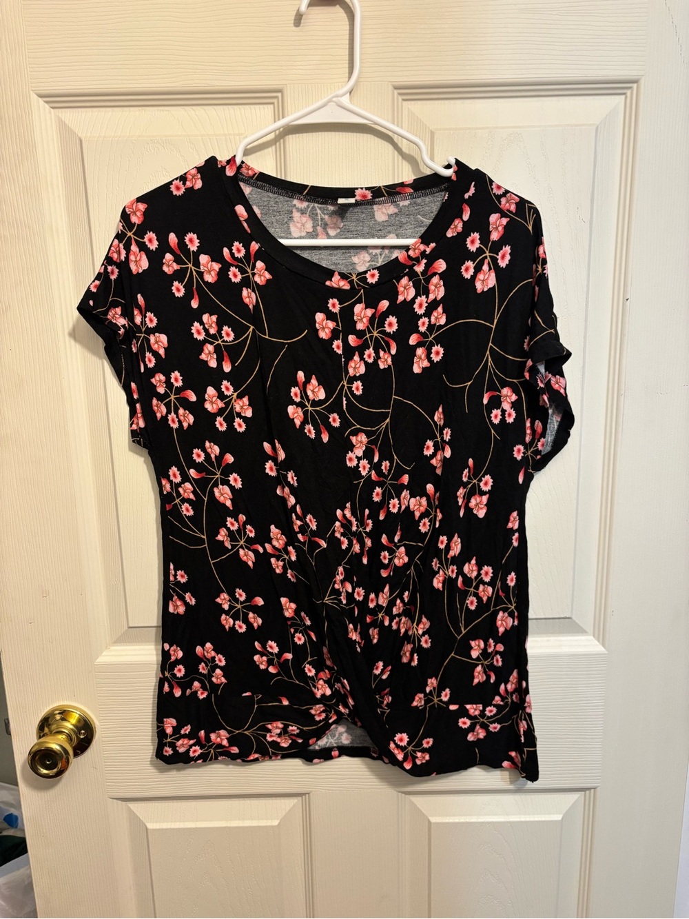 Black Floral Short Sleeve Women’s Top - Pink Blossom Print